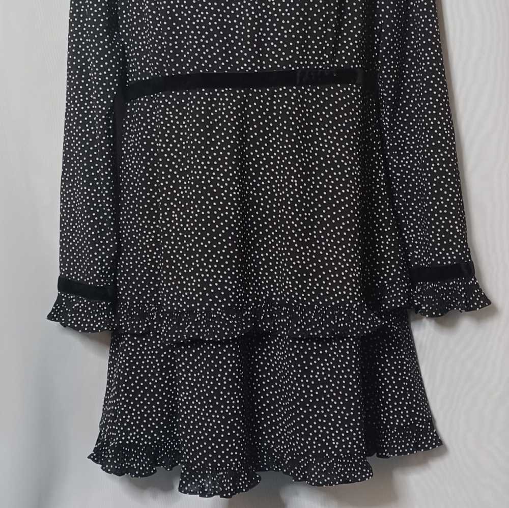 Lulus Women's Black and White Polka-dot Long Sleeve Mini Dress. Size L - Picture 4 of 14